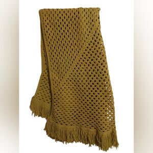 VINTAGE 60S HANDMADE LIGHT OLIVE GREEN CROCHET THROW BLANKET 💚 41 × 65 INCHES